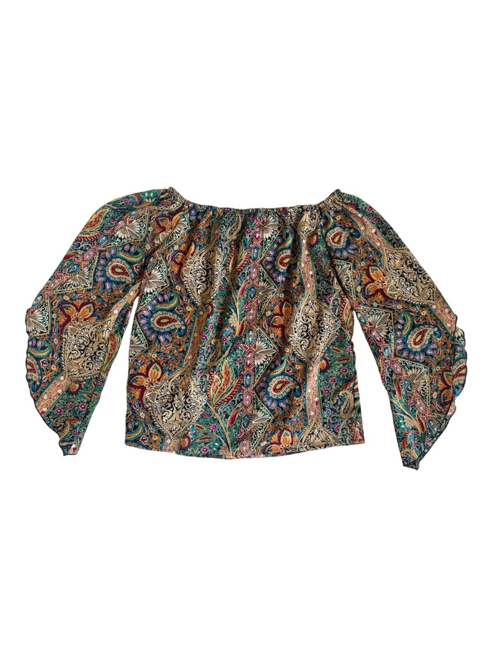 Paisley Off-Shoulder Bell Sleeve Blouse Boho Size‎ M Cottage Fairy festival Boho